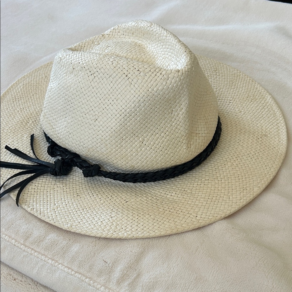 Free People Cream Straw Hat with Black Braided Band